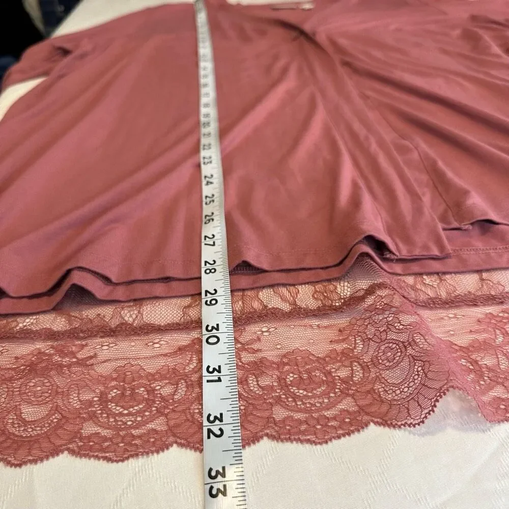 LOGO Lori Goldstein Rose Pink Jersey Cardigan Women’s 1X Mixed‎ Media Lace Back